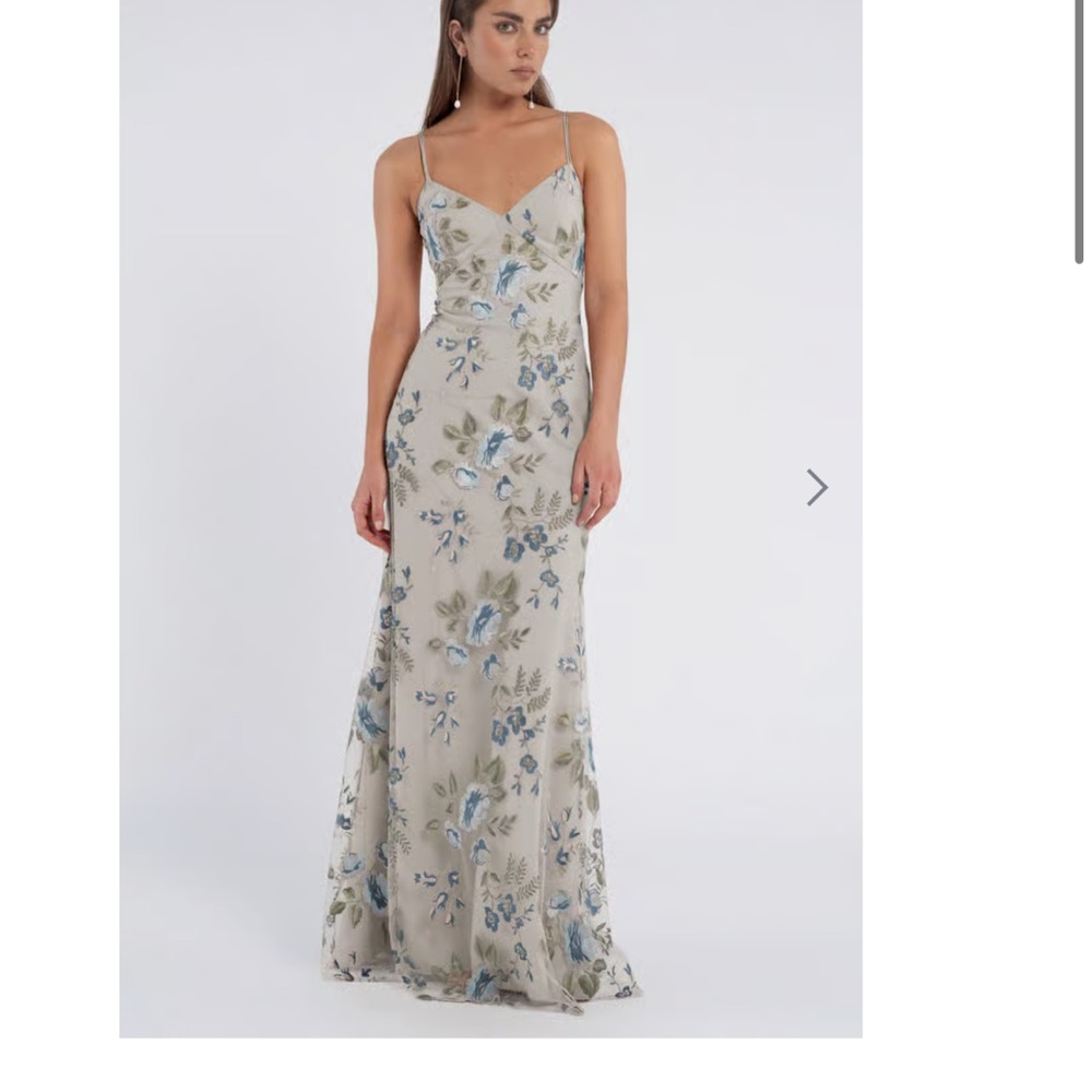Jenny Yoo Julianna Enchanted Floral Embroidery Dress in Blue Agate